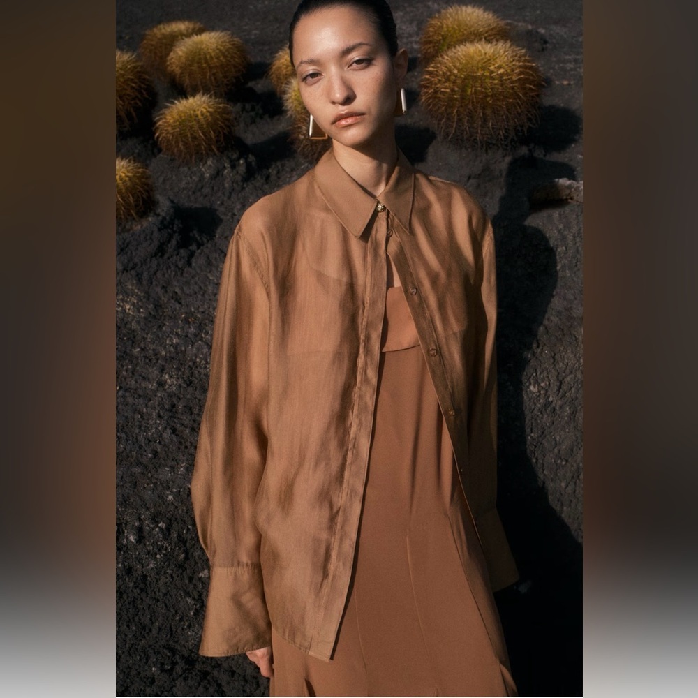 H&M ELEGANT BROWN MIDI DRESS‎ IN CRÉPE CHIFFON NWT SZ XS - Picture 2 of 14